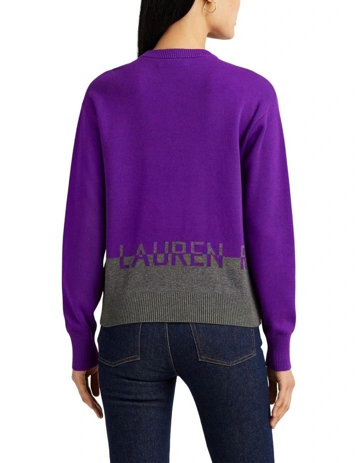 Logo Jacquard Cotton-Blend Sweater in Purple