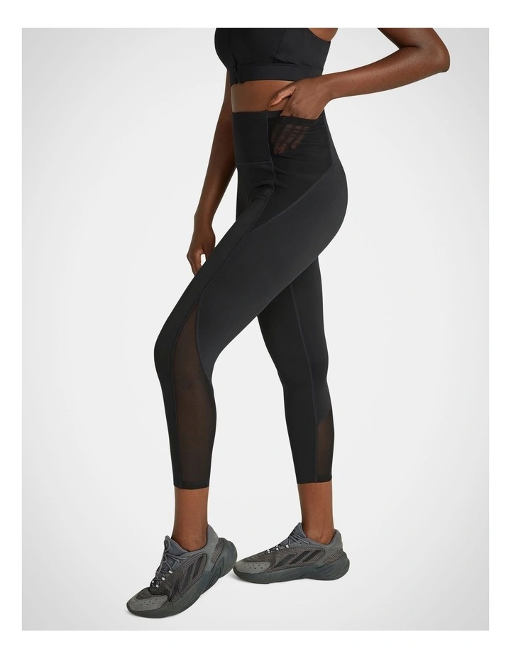 Mesh Insert Pocket Ankle Grazer Tights in Black