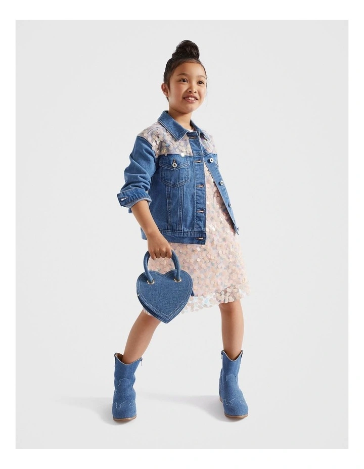 Sequin Denim Jacket in Classic Blue