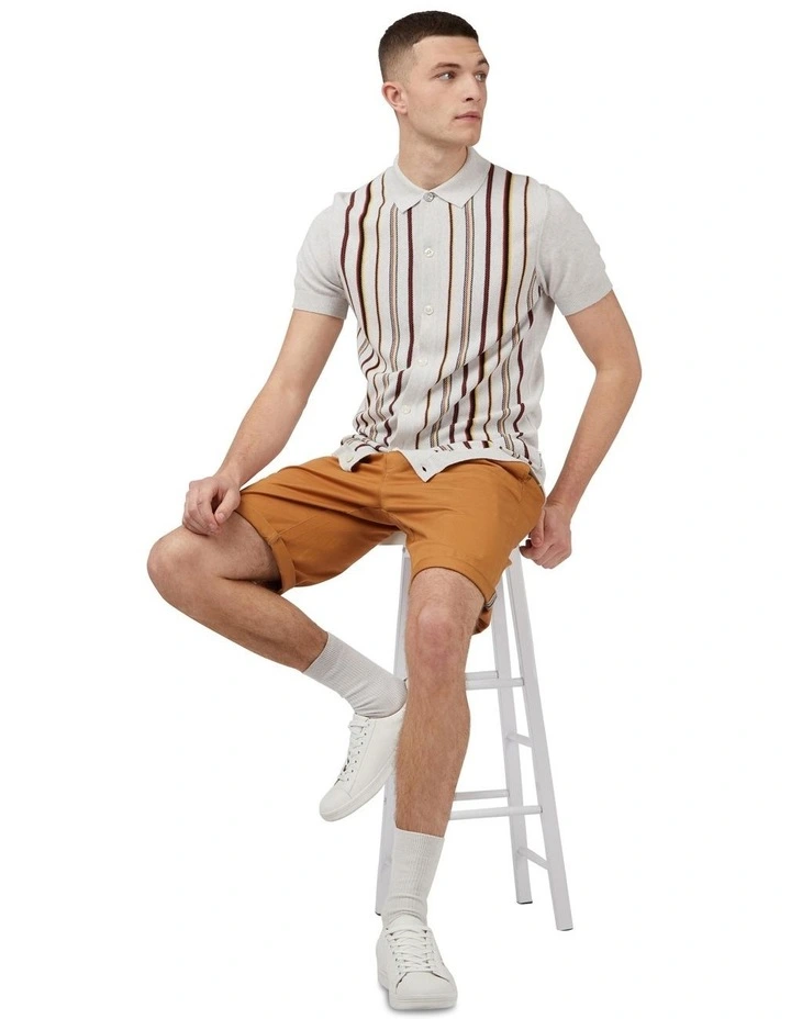 Stripe Button Through Polo Shirt in Ivory
