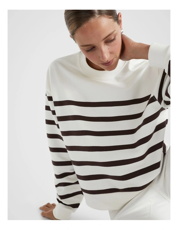 Crew Neck Breton Stripe Sweater in Dark Espresso Stripe