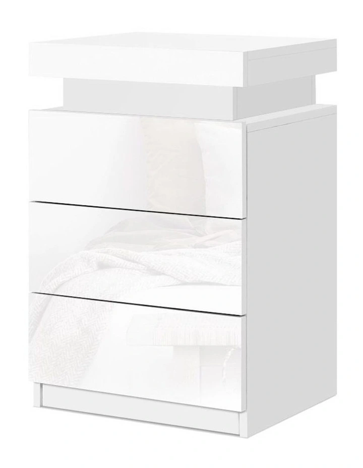 LED 3 Drawers Bedside Table Coley in White