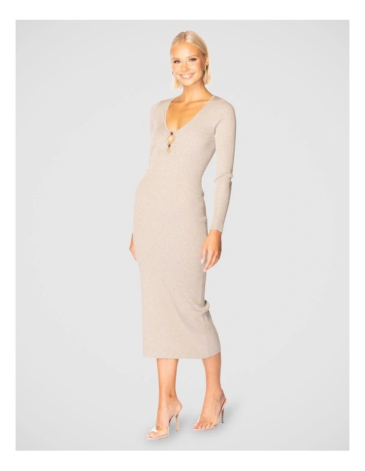 Madilyn V-Neck Knit Dress in Gold