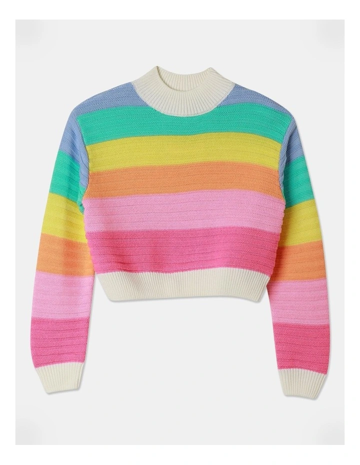 Knitted Cropped Ottoman Jumper in Rainbow