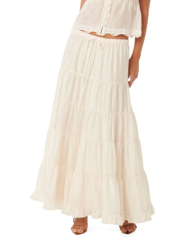 Lace Trim Peasant Co-Ord Skirt in Ivory