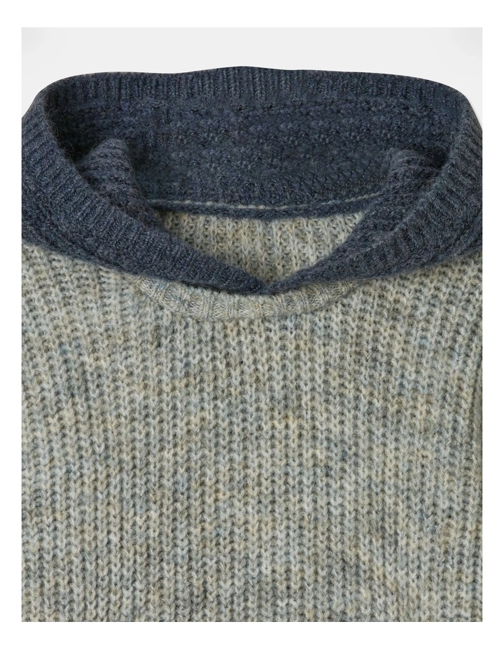 Knitted Fluffy Hooded Jumper in Blue
