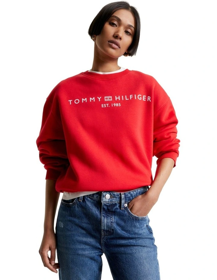 Modern Regular Corp Logo Crew Neck Sweatshirt in Red