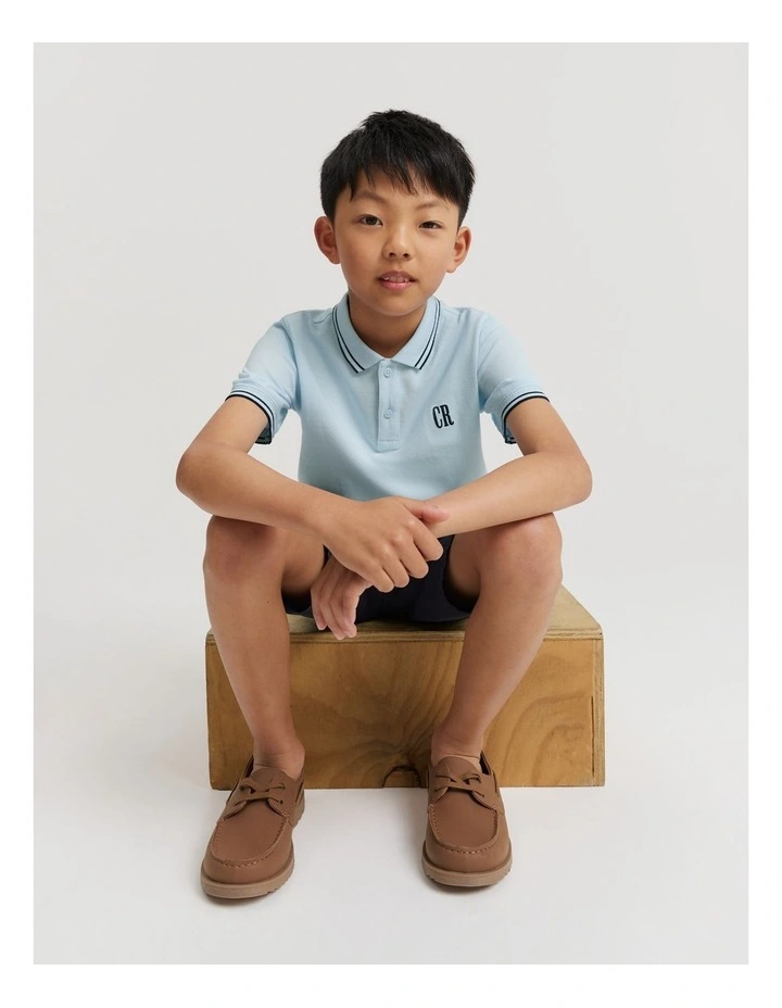 Organically Grown Cotton Logo Polo Shirt in Pale Blue