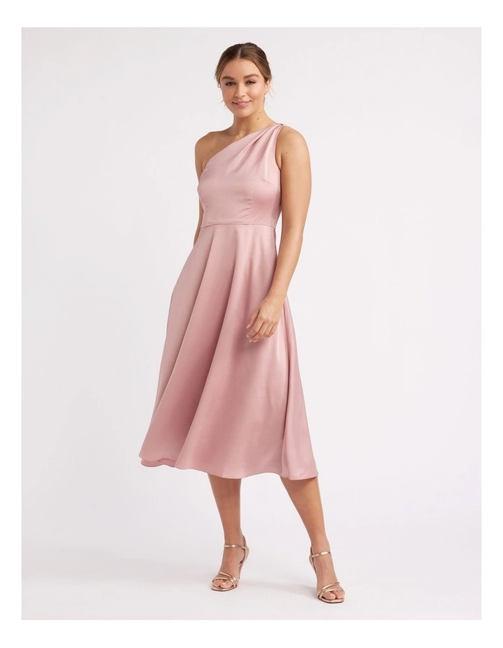 Montreal Asymmetric Midi Dress in Rose Pink