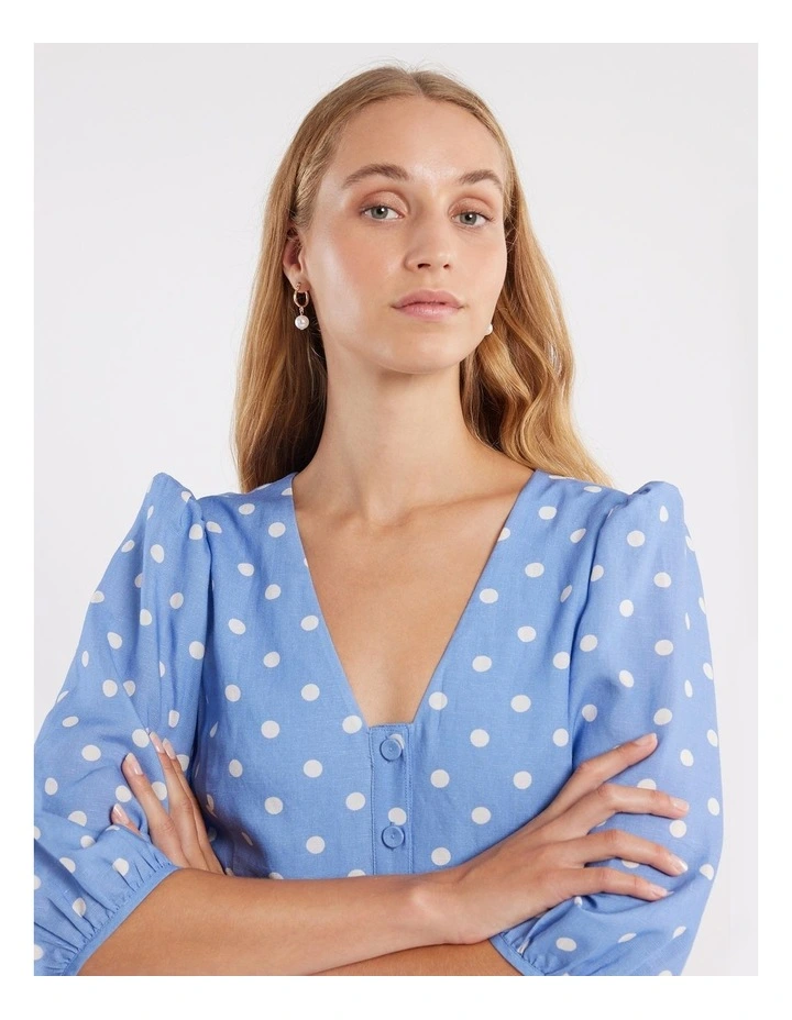 Domino Spot Dress in Blue/Ivory