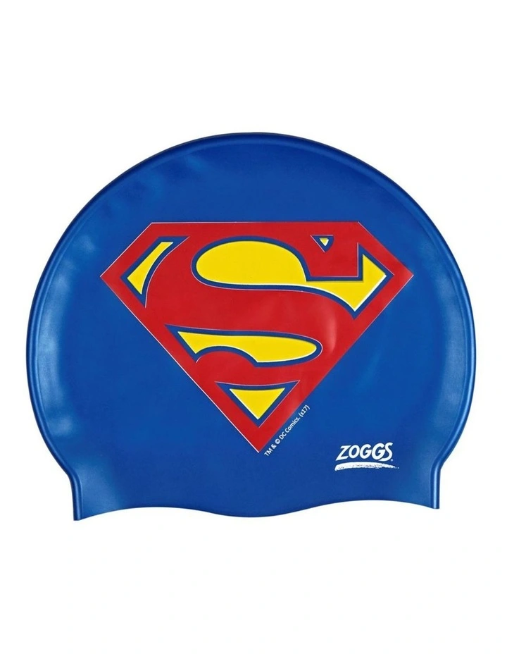 Junior Superman Silicone Swimming Swim Cap in Blue