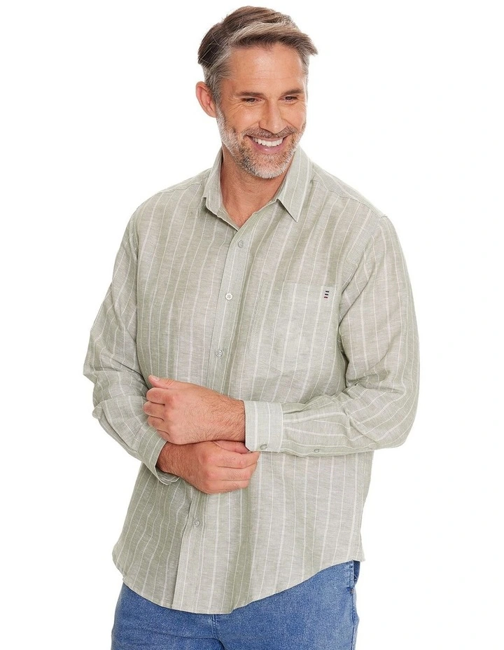 Provence Linen Long Sleeve Shirt in Green
