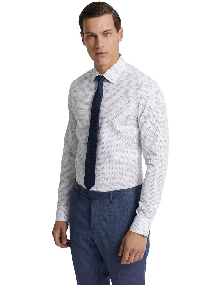 Beckton Luxury Printed Shirt in White/Navy