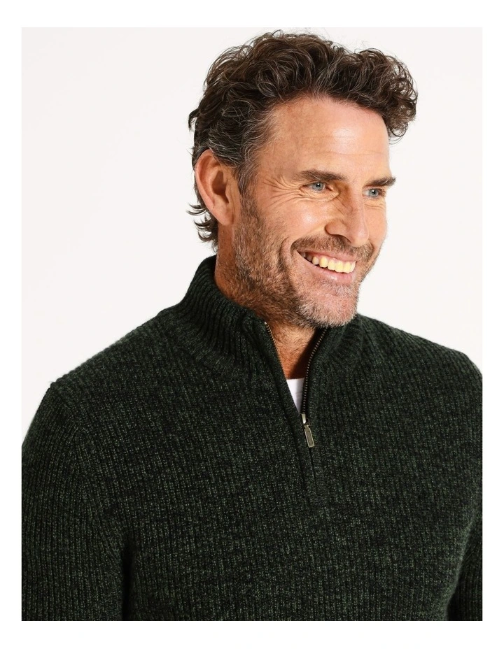 Campbell Textured Quarter Zip Knit Khaki
