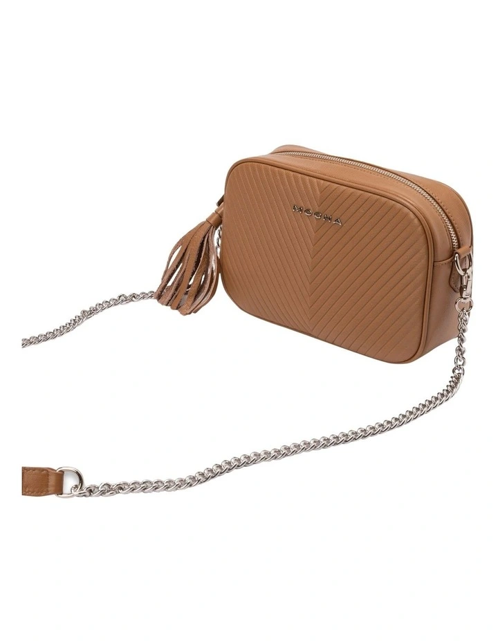 Chevron Box Leather Crossbody Bag in Coffee