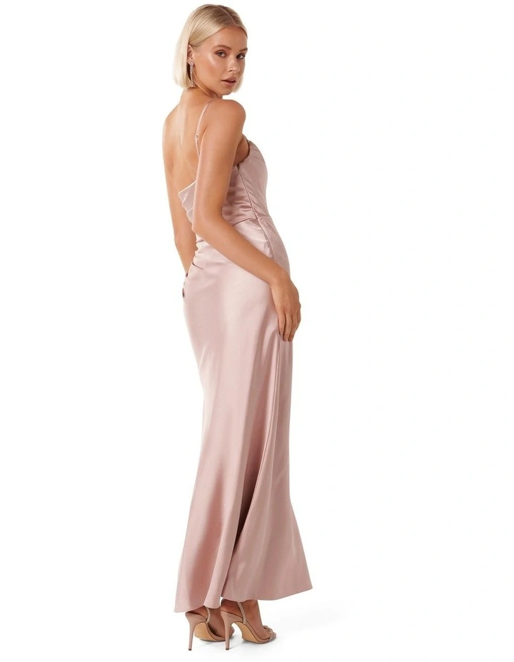 Kelly One Shoulder Satin Maxi Dress in Pink