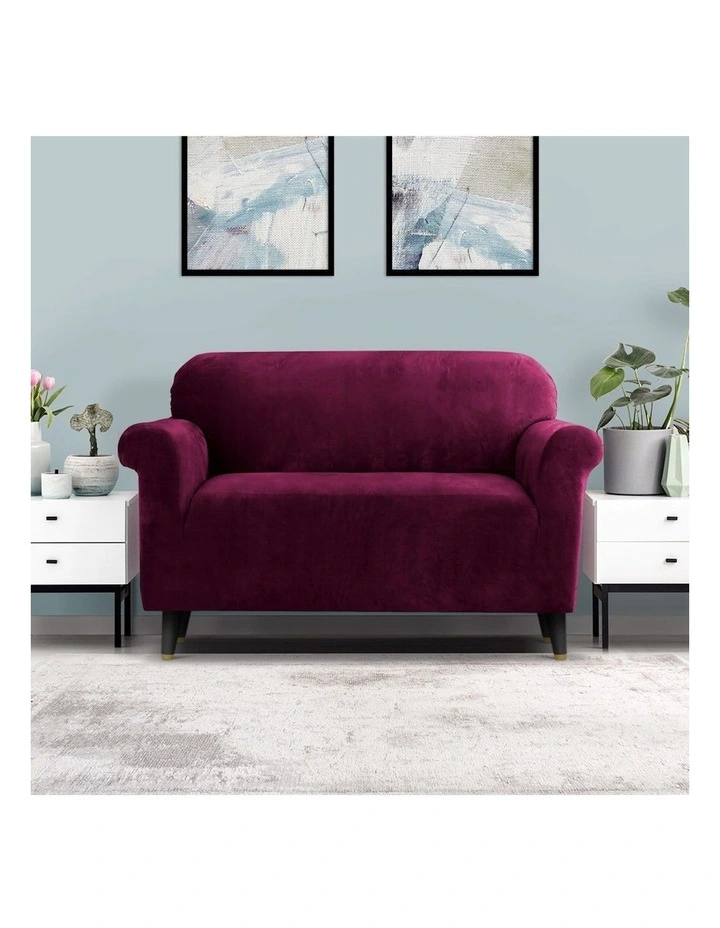 Velvet 2 Seater Sofa Cover in Ruby Red