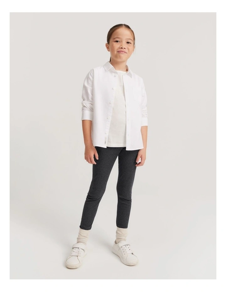 Organically Grown Cotton Blend Solid Rib Legging in Charcoal Marle