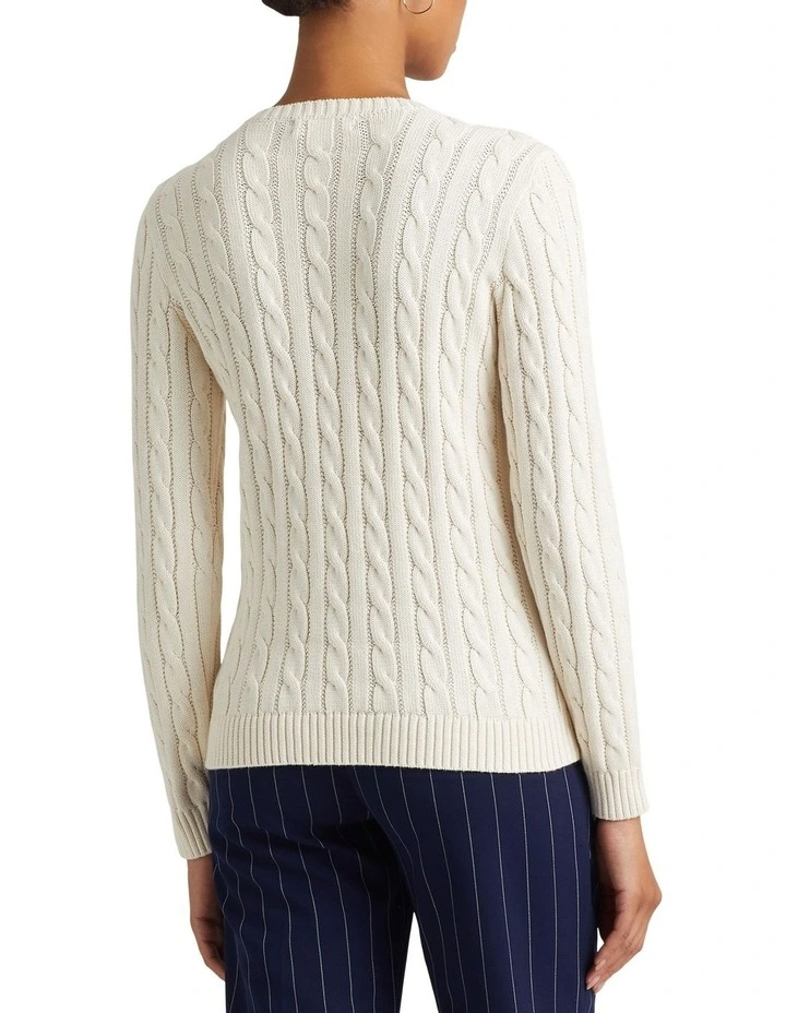 Button Trim Cable Knit Sweater in Beige