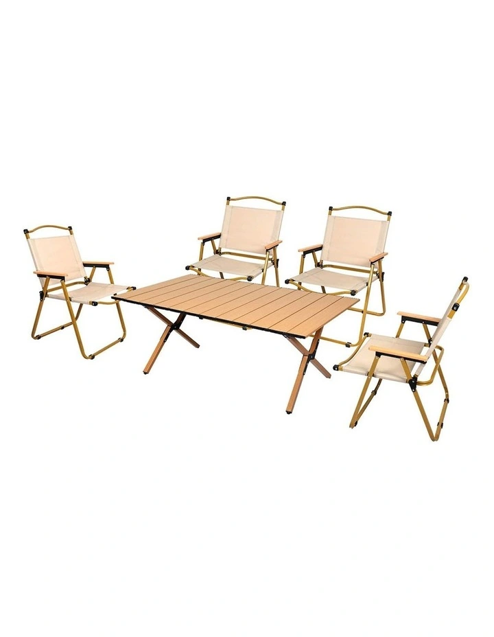 Outdoor Folding Camping Table Chair Set in Oak