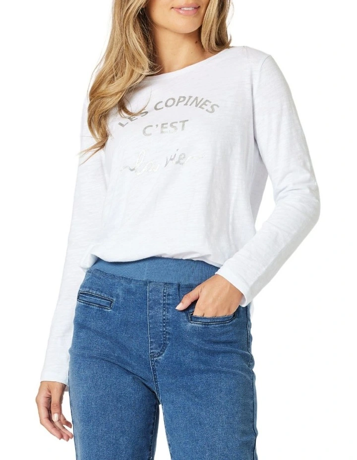 Les Copines Long Sleeve T-shirt in White