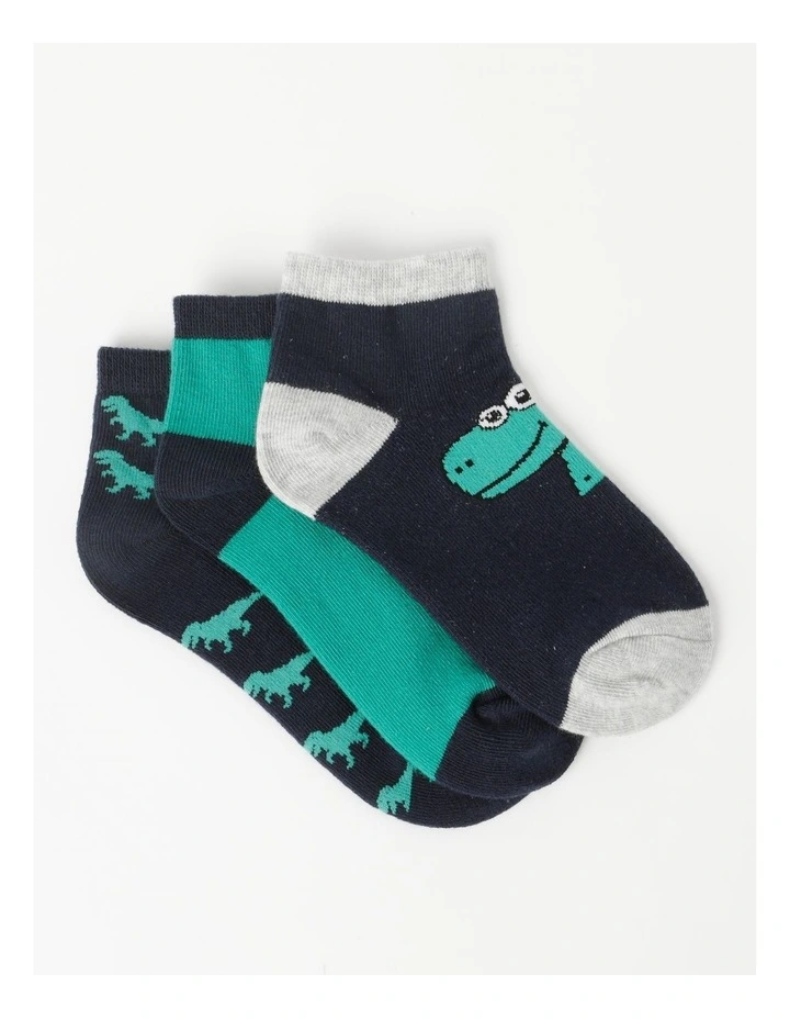Lowcut Dino Jacquard Socks 3 Pack in Assorted