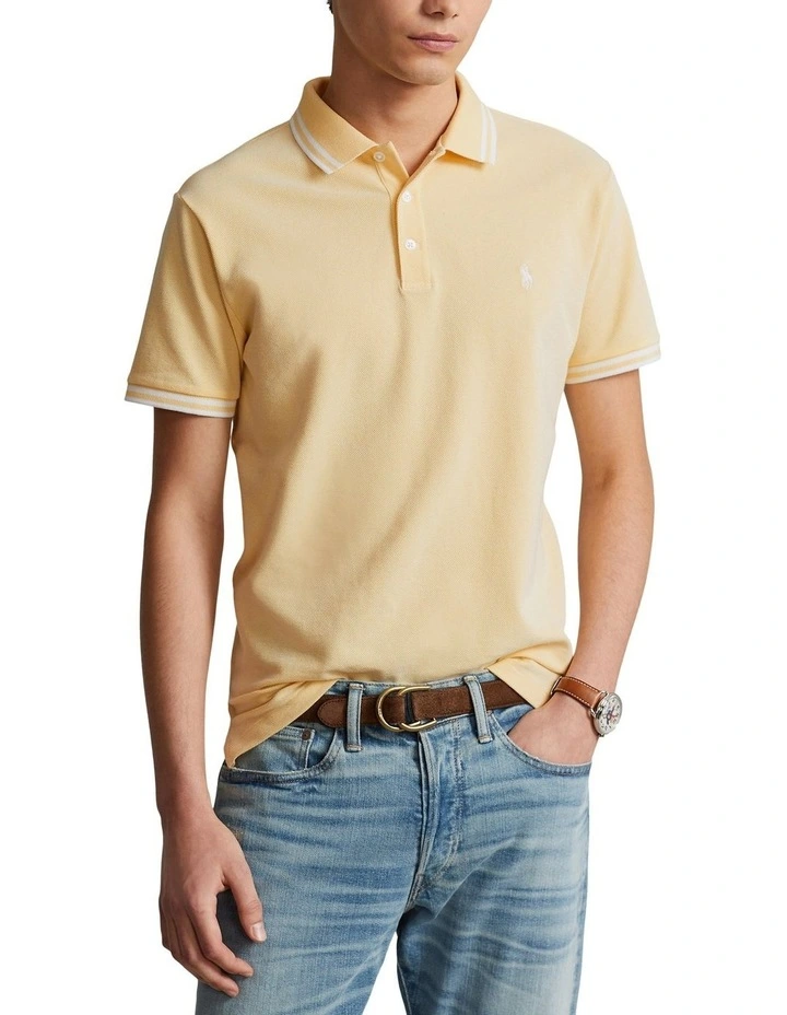 Custom Slim Fit Stretch Mesh Polo Shirt in Yellow