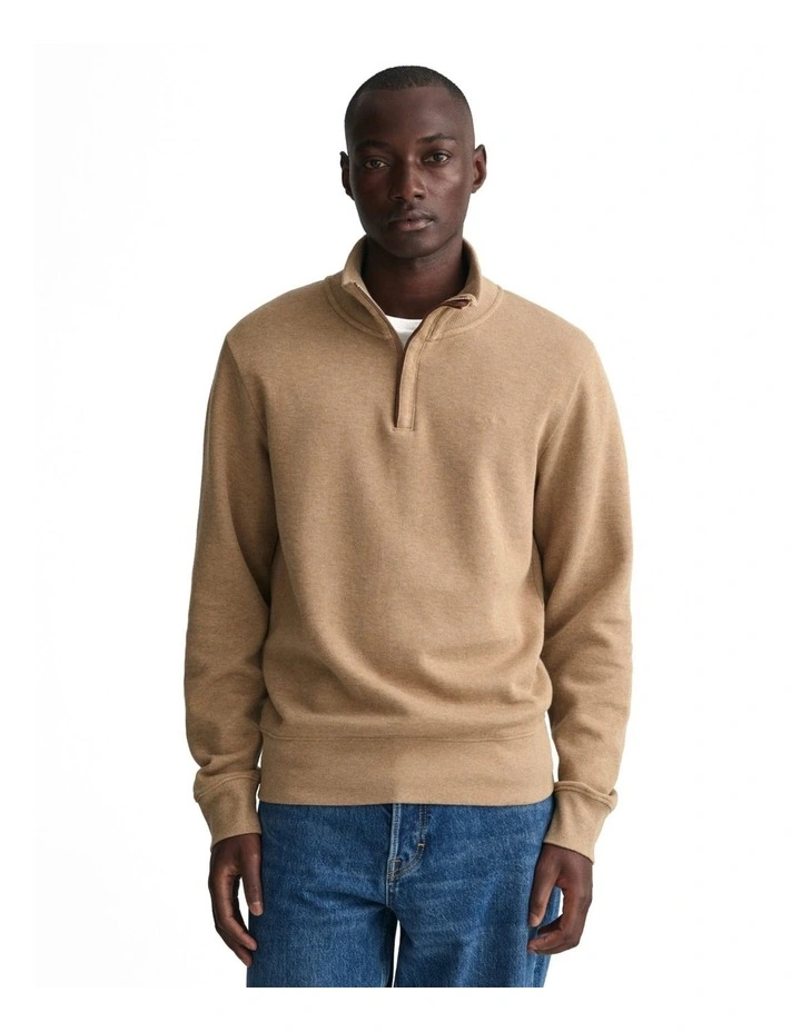 Sacker Rib Half-Zip Sweatshirt in Khaki Melange