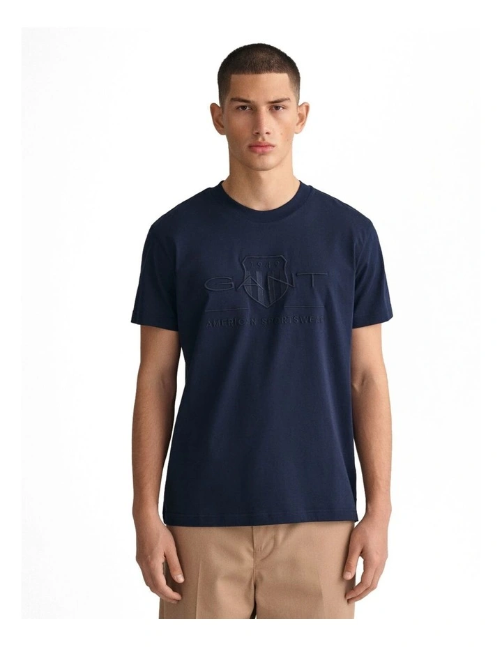 Tonal Archive Shield T-shirt in Evening Blue
