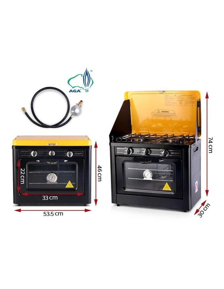 3 Burner Portable Gas Oven in Black/Yellow