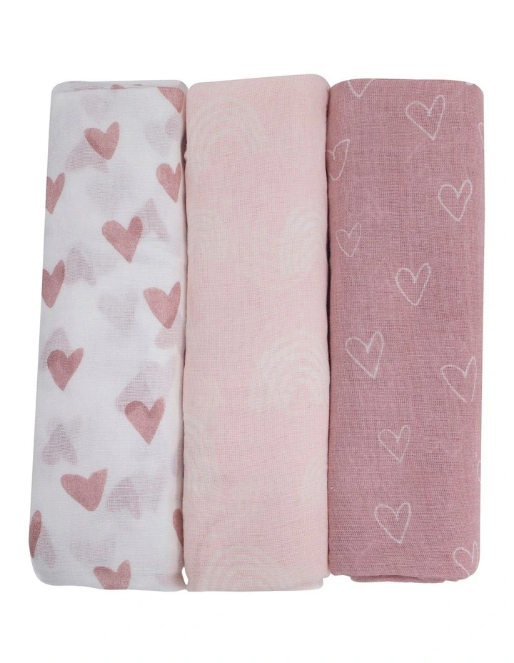 Nordic Muslin Wraps 3 Pack in Pink