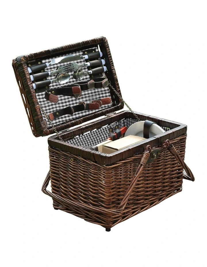 4 Person Picnic Basket Set Outdoor Baskets in Brown