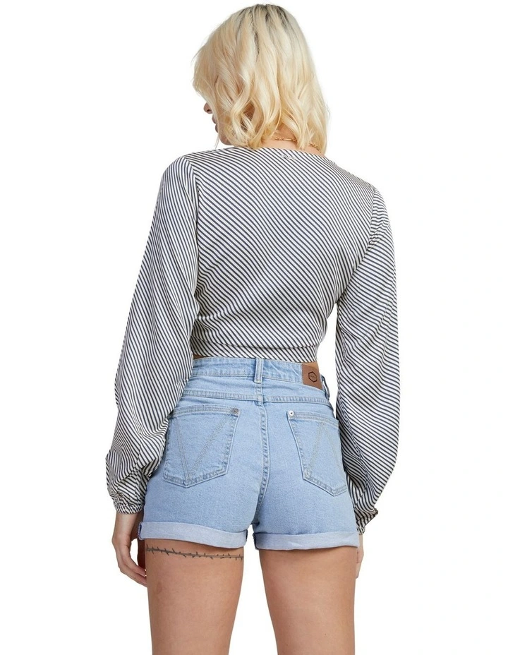 Eclipse Tie Long Sleeve Front Top in White