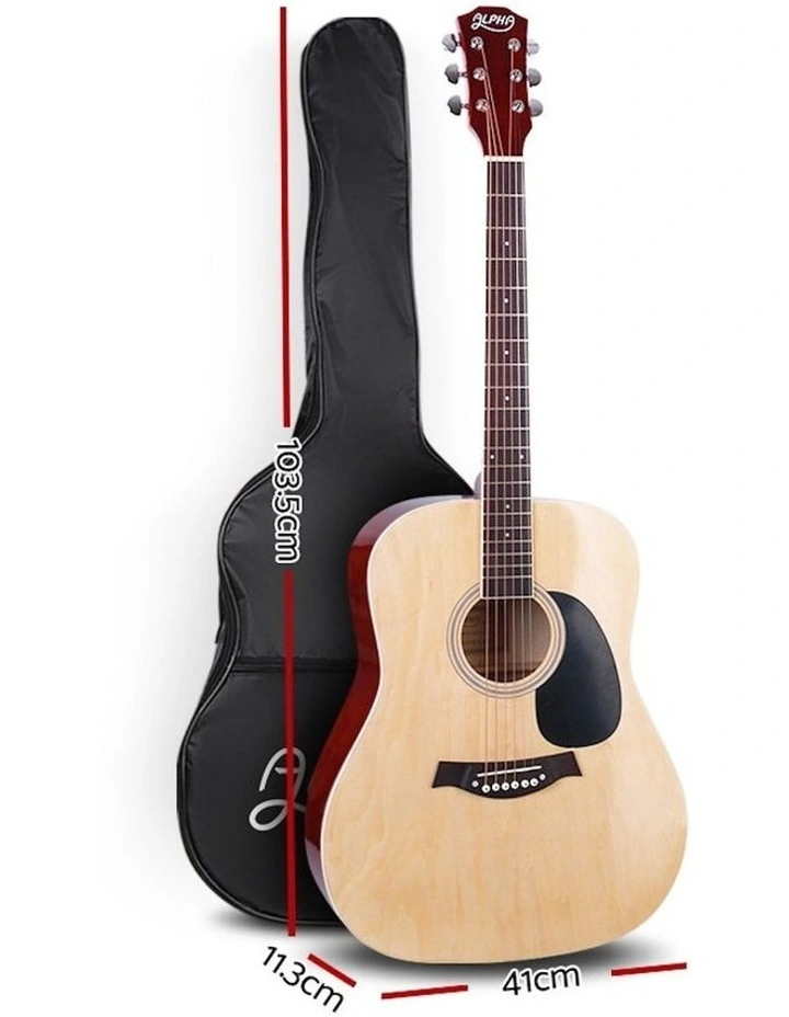 Aplha Acoustic Guitar 41" inch with Capo Tuner Stand in Natural Wood