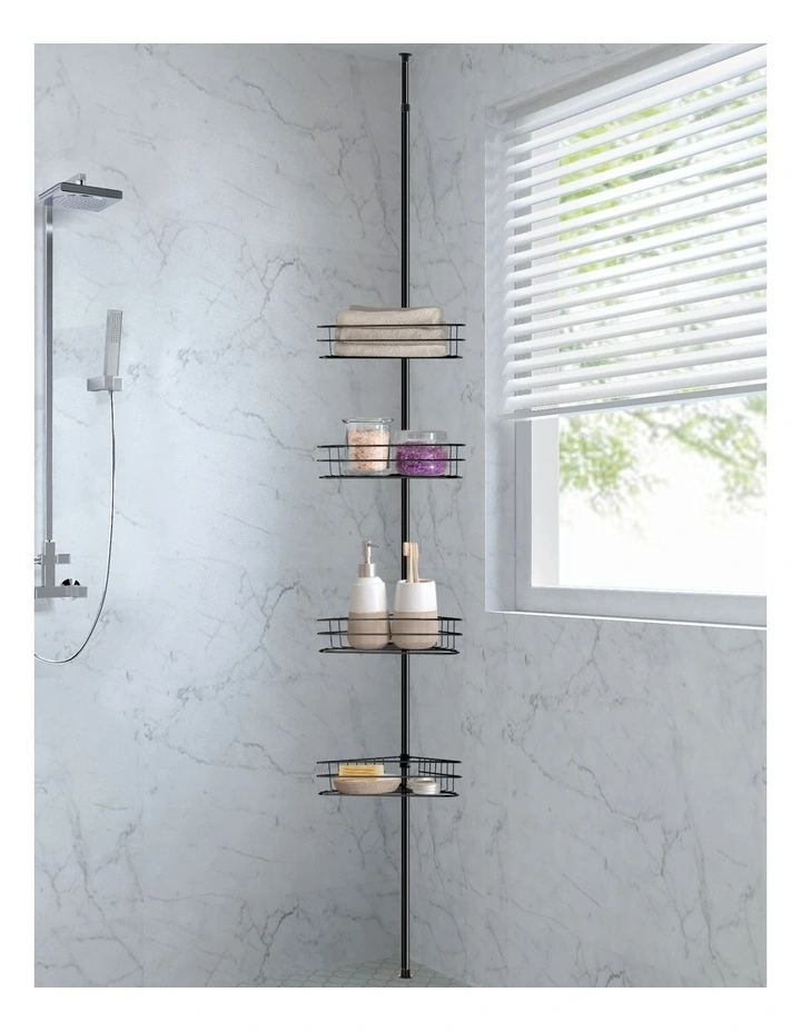 Adjustable 4 Tier Telescopic Corner Shower Rack in Black