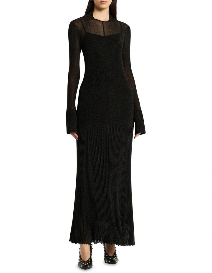 Lotus Long Sleeve Knit Dress in Metallic Black