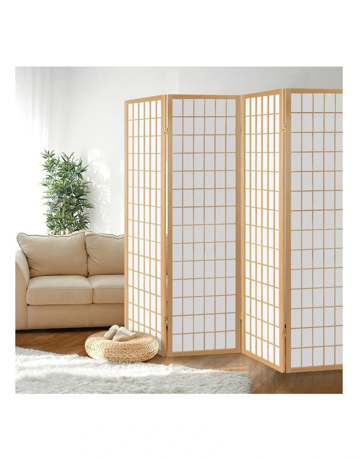 4 Panel Room Divider Screen 174x179cm in Natural