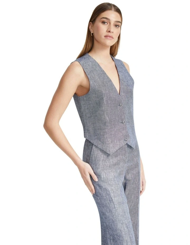 Vienna Linen Twill Waistcoat in Indigo