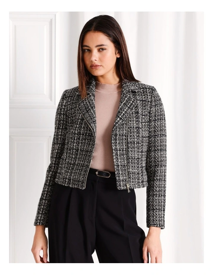Boucle Biker Jacket in Black