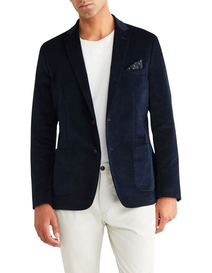 Slim 28 Wale Cord Blazer Jacket in Navy