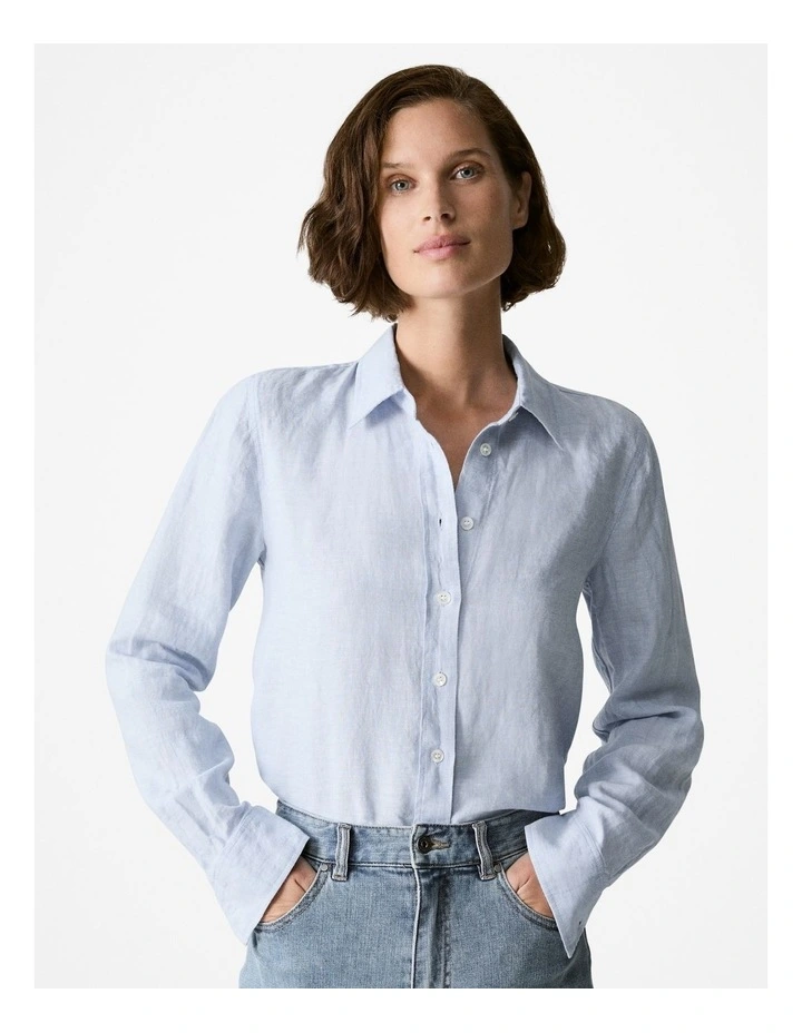 Yarn Dyed Linen Classic Shirt in Mid Blue