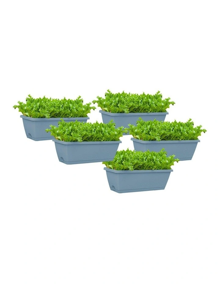 Rectangular Planter Plastic Box with Holder 49.5cm Set of 5 in Blue