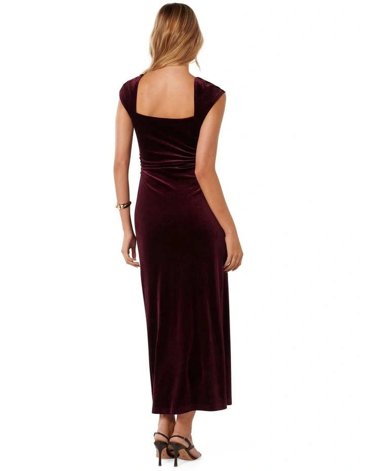Lara Cap Sleeves Velvet Gown in Red