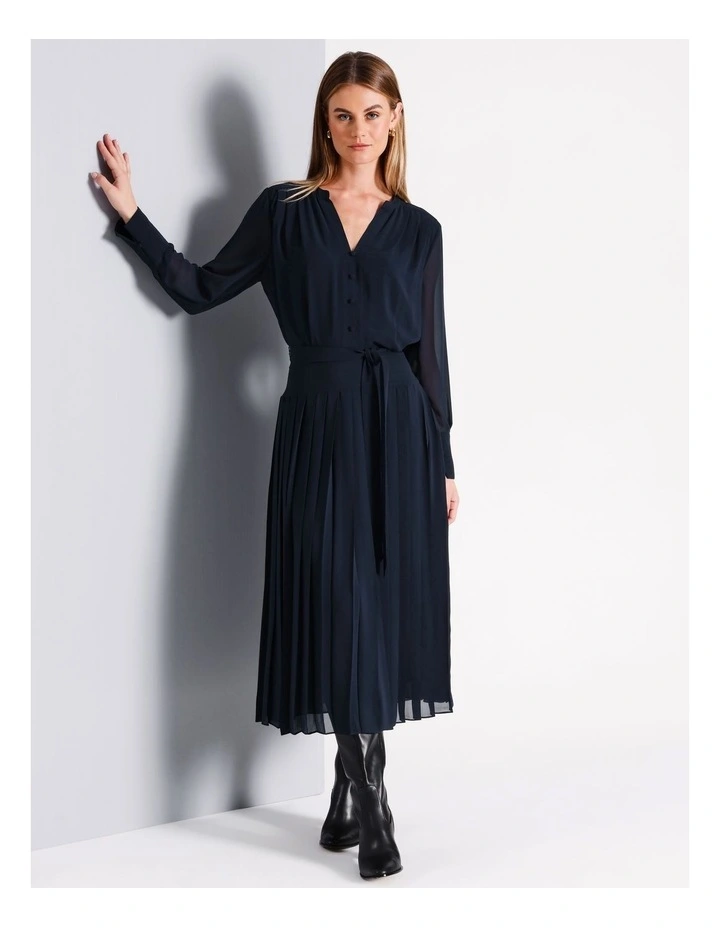 Belted Midi Dress in Navy