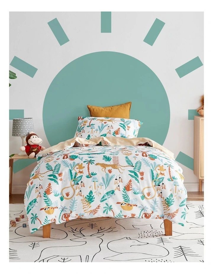 Wild Jungle Quilt Cover Set in White