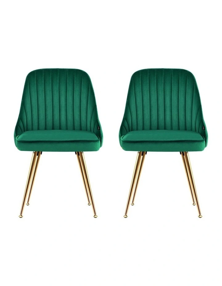Dining Chairs Velvet Channel Tufted Set of 2 in Green