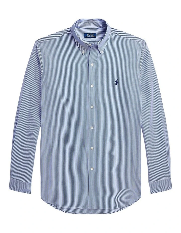 Classic Fit Striped Stretch Poplin Shirt in Blue