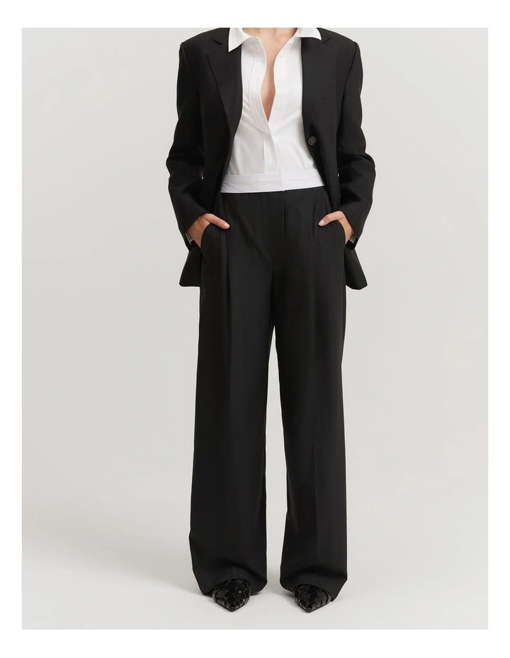 Self Stripe Pleat Pant in Black