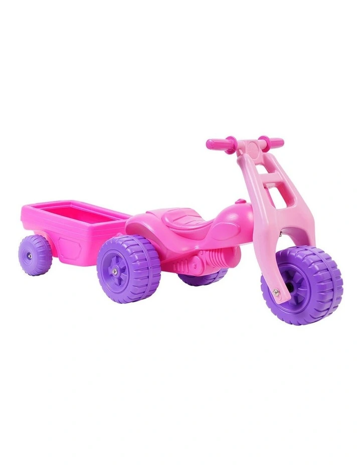 ATV Push Kick Trike w/ Trailer Junior/Toddler/Kids 1-3y Ride-On Toy Pink