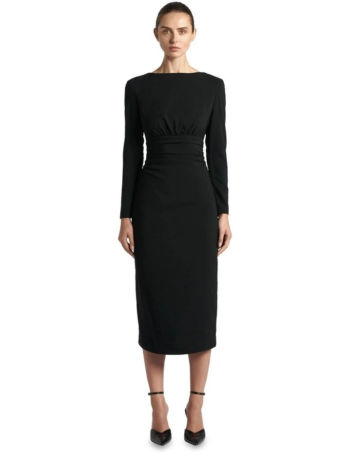 Viscose Stretch Column Midi Dress in Black